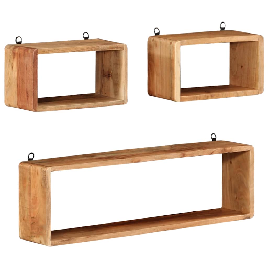 328262 vidaXL 3 Piece Wall Cube Shelf Set Soild Acacia Wood
