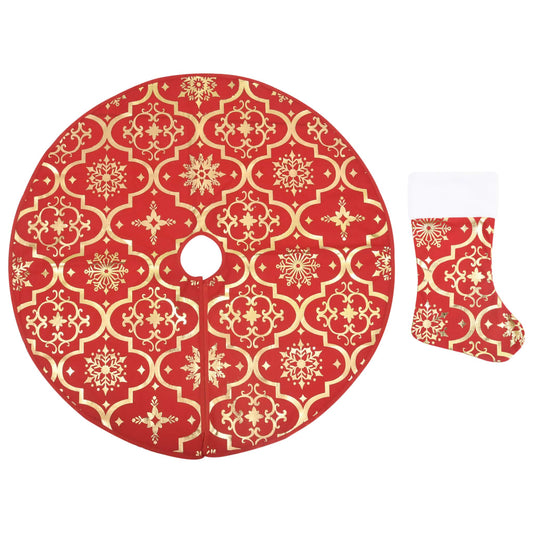 Luxury Christmas Tree Skirt with Sock Red 150 cm Fabric Luxury Christmas Tree Skirt with Sock Red 150 cm Fabric