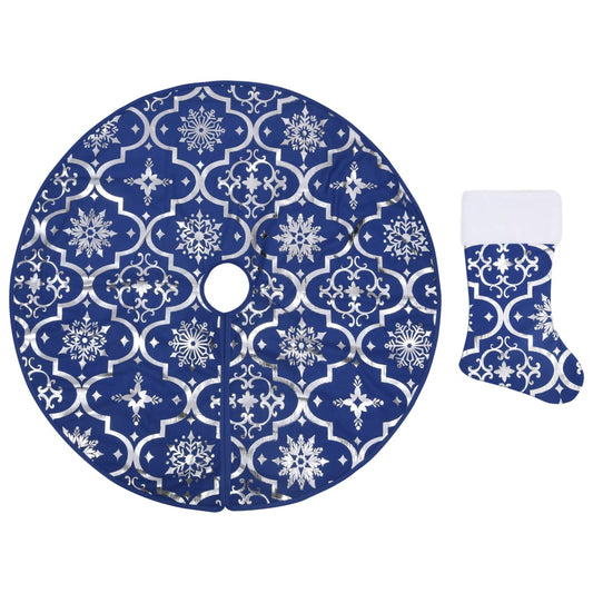 Luxury Christmas Tree Skirt with Sock Blue 122 cm Fabric Luxury Christmas Tree Skirt with Sock Blue 122 cm Fabric