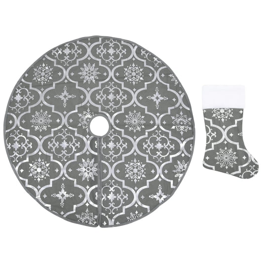 Luxury Christmas Tree Skirt with Sock Grey 90 cm Fabric Luxury Christmas Tree Skirt with Sock Grey 90 cm Fabric
