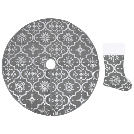 Luxury Christmas Tree Skirt with Sock Grey 122 cm Fabric Luxury Christmas Tree Skirt with Sock Grey 122 cm Fabric
