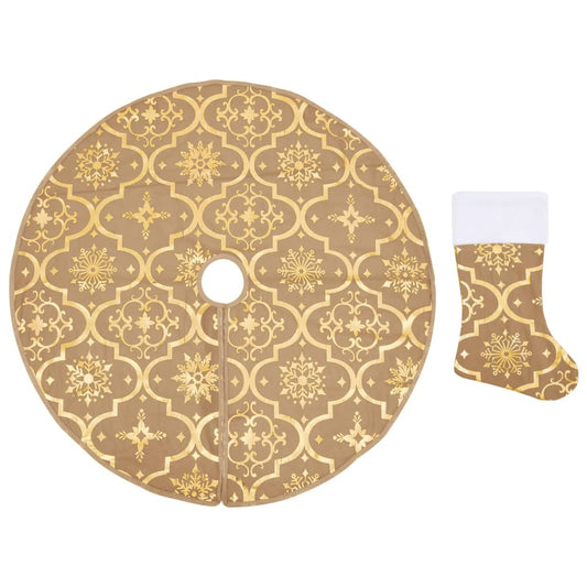 Luxury Christmas Tree Skirt with Sock Yellow 150 cm Fabric Luxury Christmas Tree Skirt with Sock Yellow 150 cm Fabric