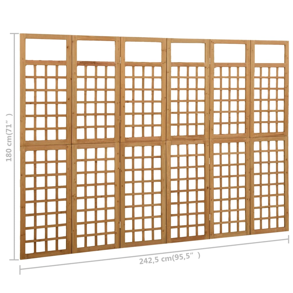 316481 vidaXL 6-Panel Room Divider/Trellis Solid Fir Wood 242,5x180 cm