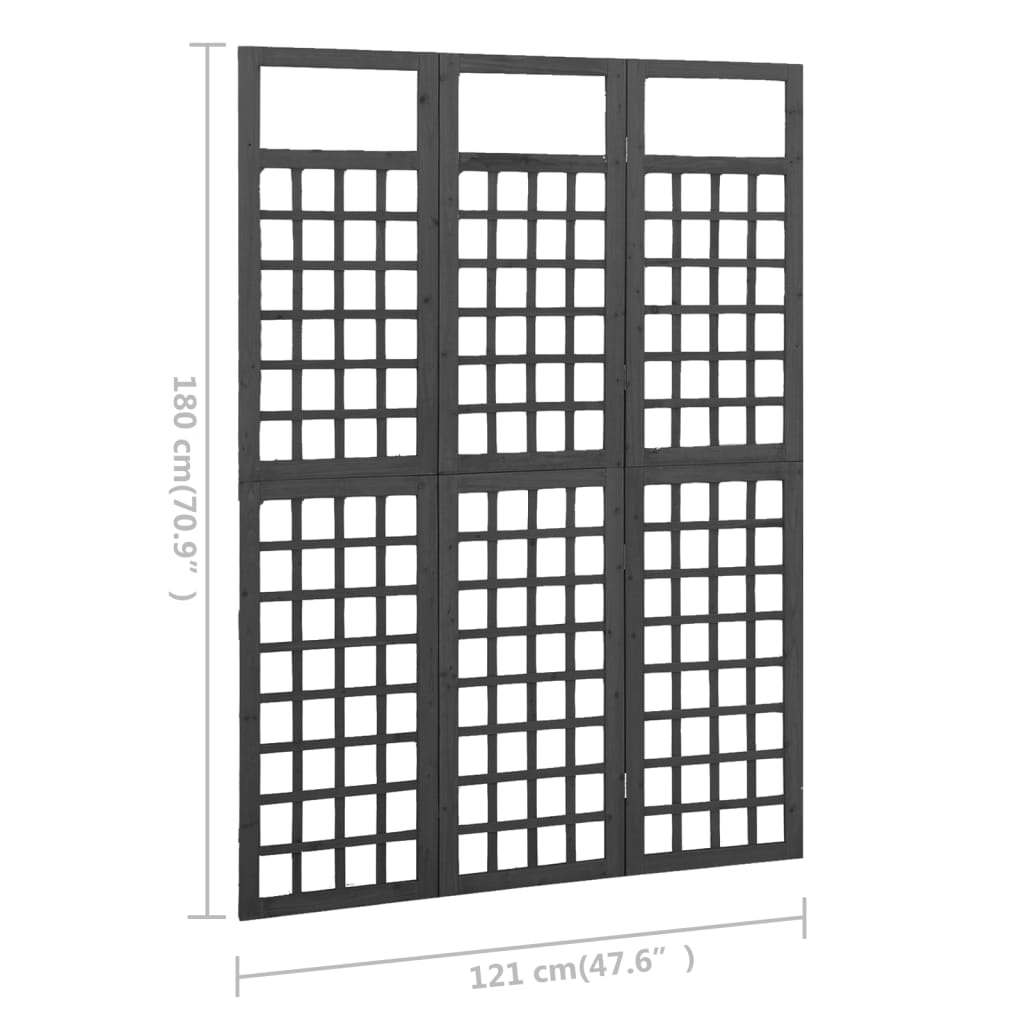 316482 vidaXL 3-Panel Room Divider/Trellis Solid Fir Wood Black 121x180 cm
