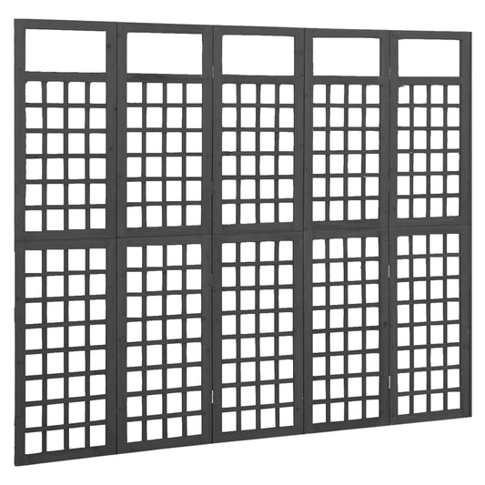 5-Panel Room Divider/Trellis Solid Fir Wood Black 201.5x180 cm 5-Panel Room Divider/Trellis Solid Fir Wood Black 201.5x180 cm