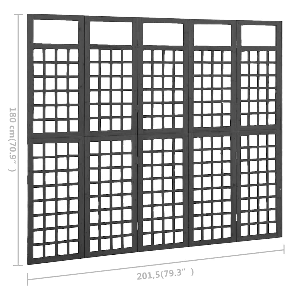 316484 vidaXL 5-Panel Room Divider/Trellis Solid Fir Wood Black 201,5x180 cm