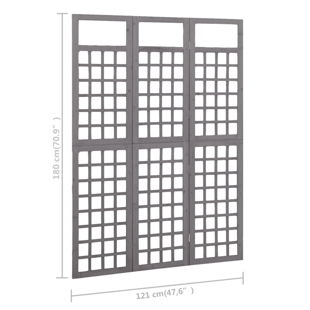 316486 vidaXL 3-Panel Room Divider/Trellis Solid Fir Wood Grey 121x180 cm