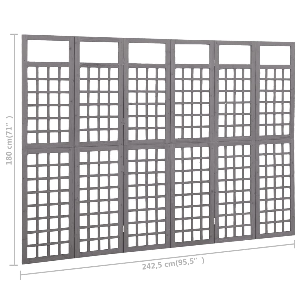 316489 vidaXL 6-Panel Room Divider/Trellis Solid Fir Wood Grey 242,5x180 cm
