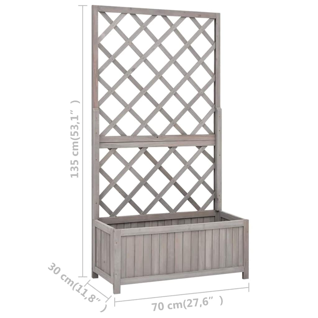 Planter with Trellis Grey 70x30x135 cm Solid Wood Fir