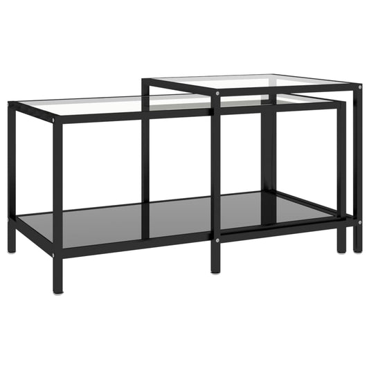 Tea Tables 2 pcs Tempered Glass Black Tea Tables 2 pcs Tempered Glass Black