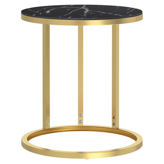 Side Table Gold and Black Marble 45 cm Tempered Glass Side Table Gold and Black Marble 45 cm Tempered Glass