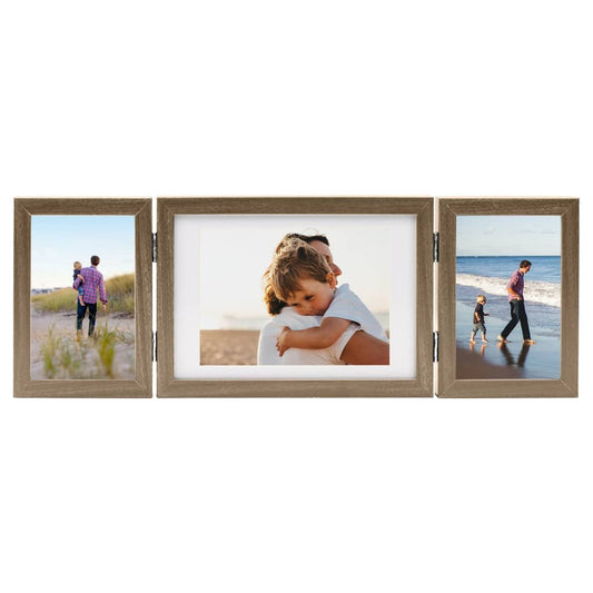 Trifold Photo Frame Collage Light Brown 22x15 cm+2x Trifold Photo Frame Collage Light Brown 22x15 cm+2x