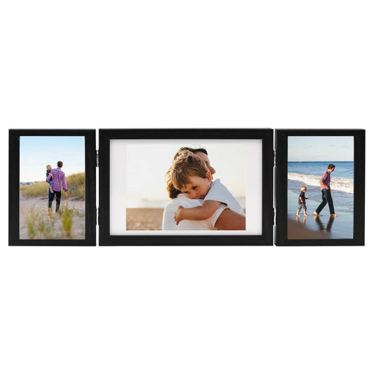 Trifold Photo Frame Collage Black 28x18 cm+2x Trifold Photo Frame Collage Black 28x18 cm+2x