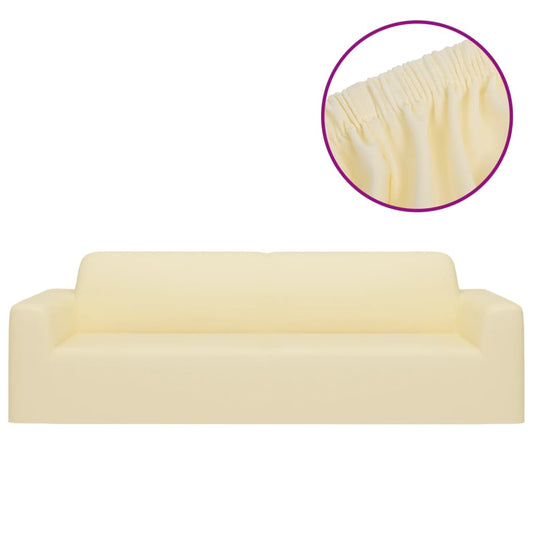 3-Seater Stretch Couch Slipcover Cream Polyester Jersey 3-Seater Stretch Couch Slipcover Cream Polyester Jersey