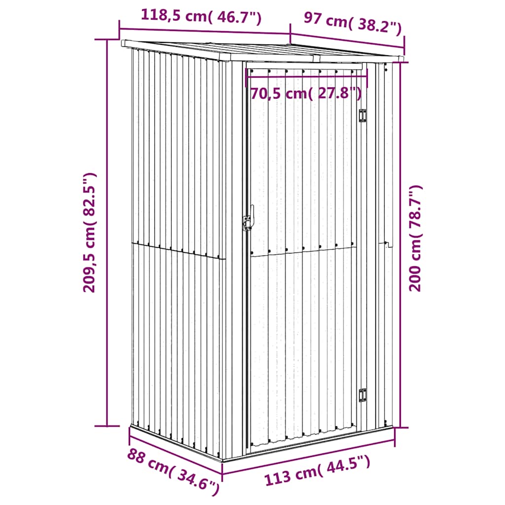 Garden Shed Anthracite 118.5x97x209.5 cm Galvanised Steel
