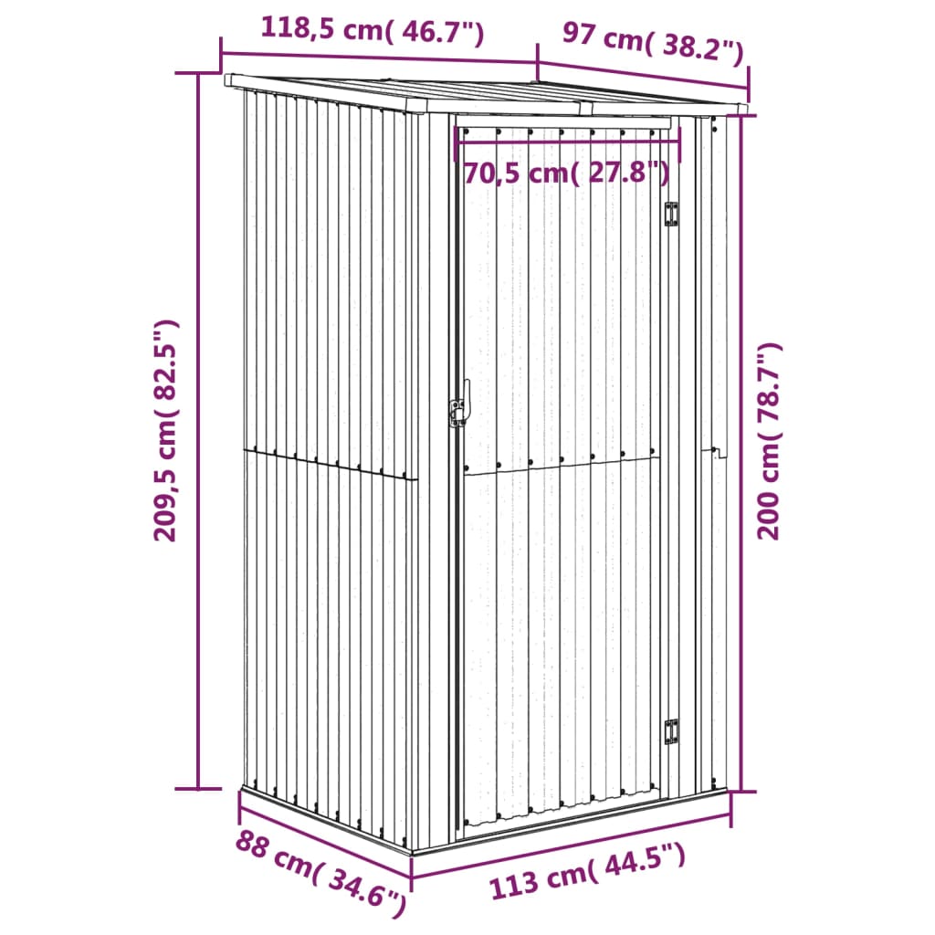 Garden Shed Brown 118,5x97x209,5 cm Galvanised Steel