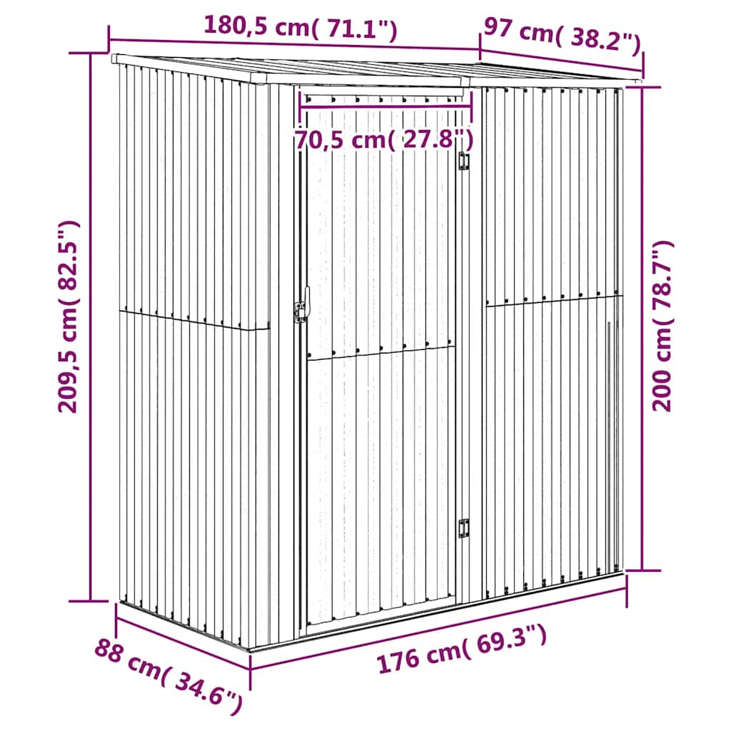 Garden Shed Grey 180,5x97x209,5 cm Galvanised Steel