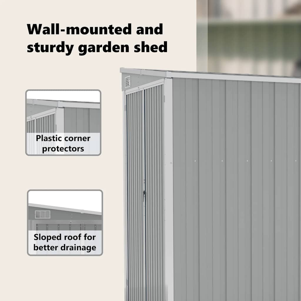 Wall-mounted Garden Shed Grey 118x194x178 cm Galvanised Steel