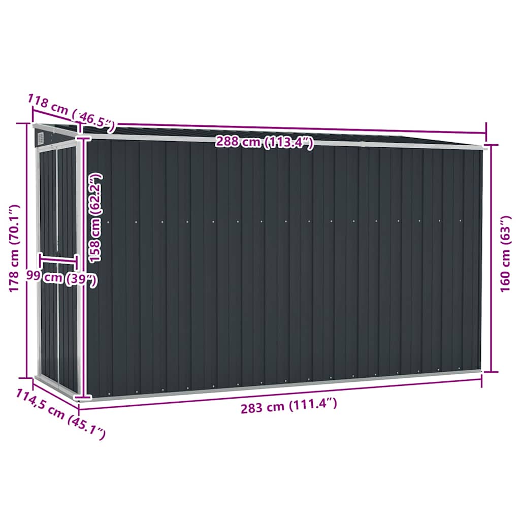 Wall-mounted Garden Shed Anthracite 118x288x178 cm Steel
