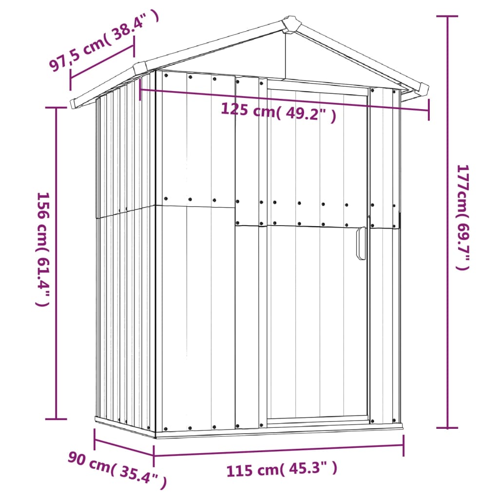 Garden Shed Green 126x97,5x177 cm Galvanised Steel