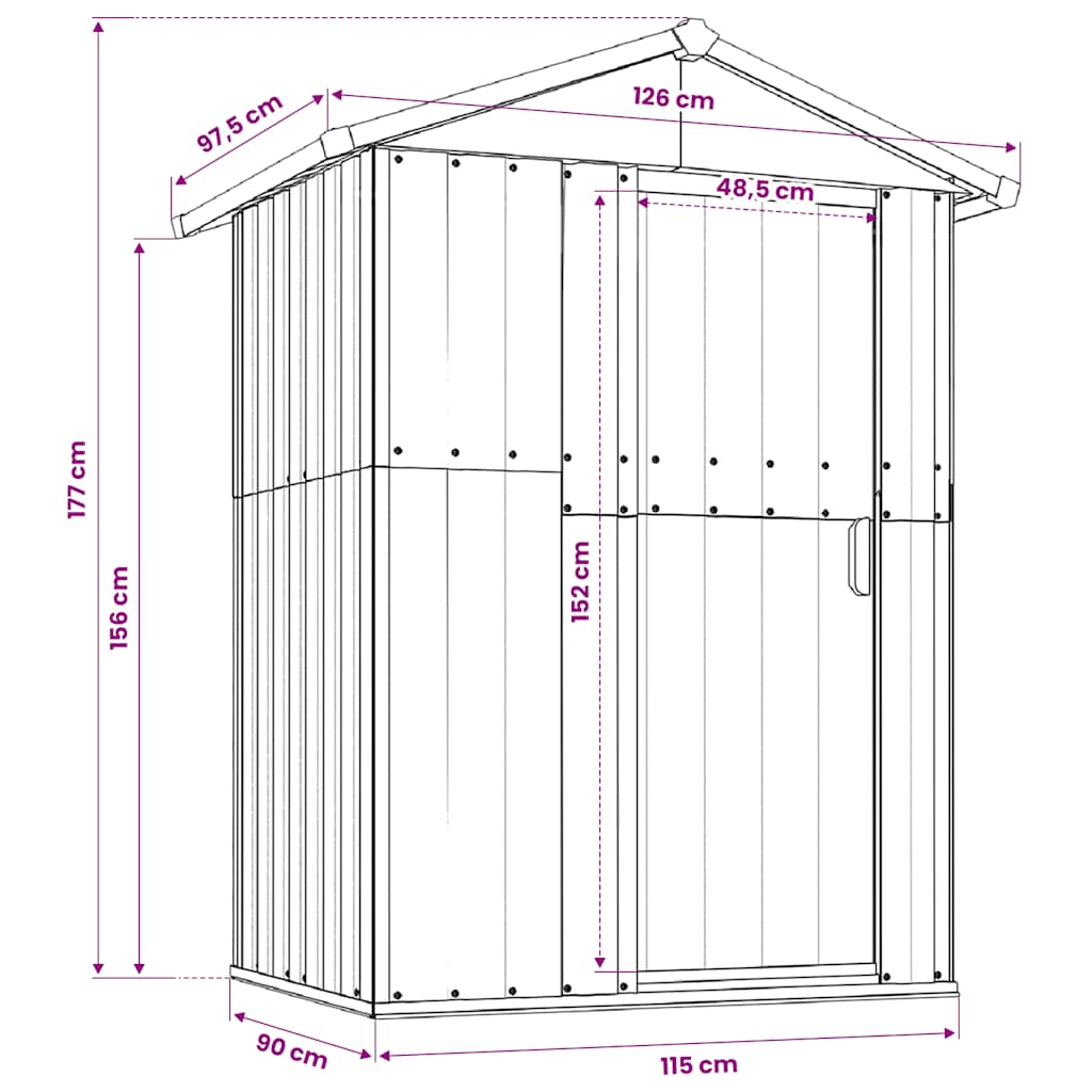 Garden Shed Grey 126x97,5x177 cm Galvanised Steel