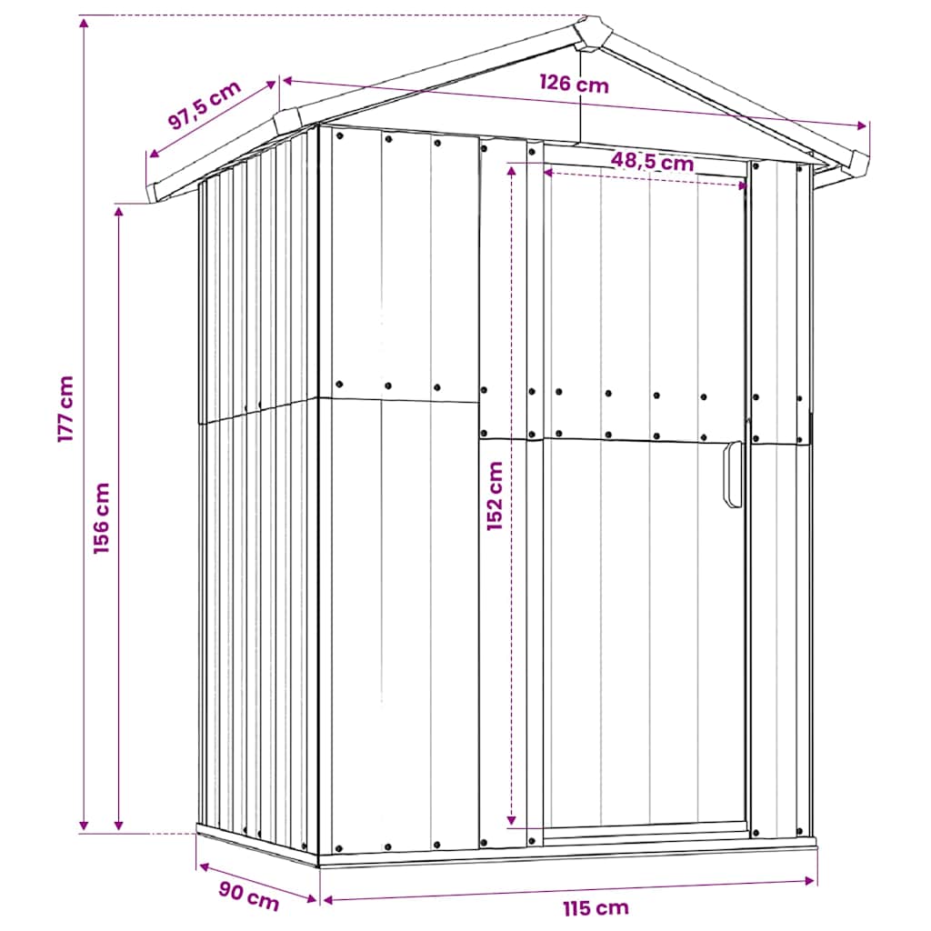 Garden Shed Brown 126x97,5x177 cm Galvanised Steel