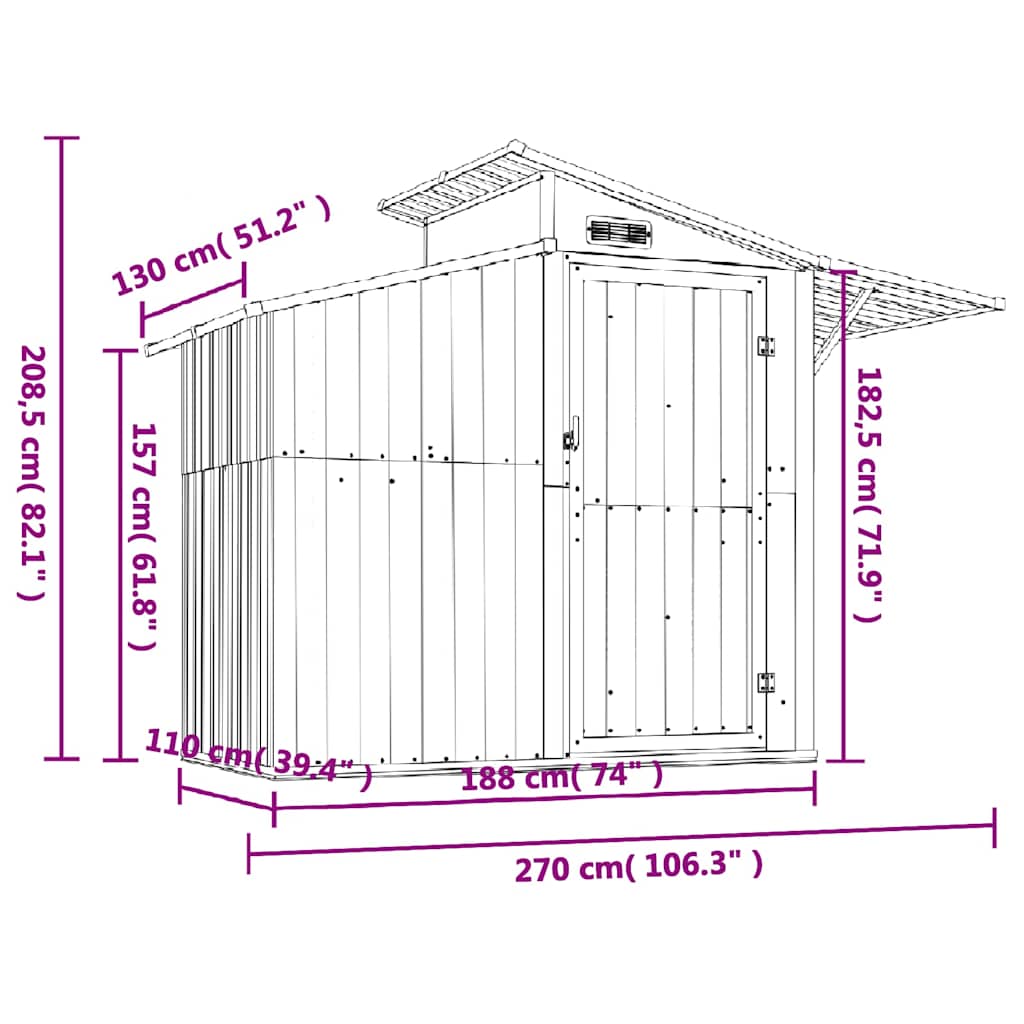 Garden Shed Green 270x130x208,5 cm Galvanised Steel