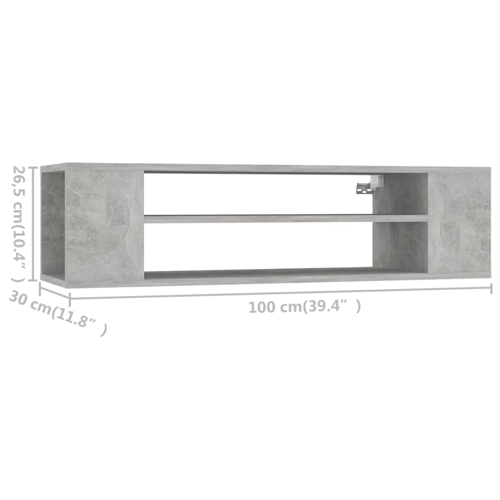 806233 vidaXL Hanging TV Cabinet Concrete Grey 100x30x26,5 cm Engineered Wood