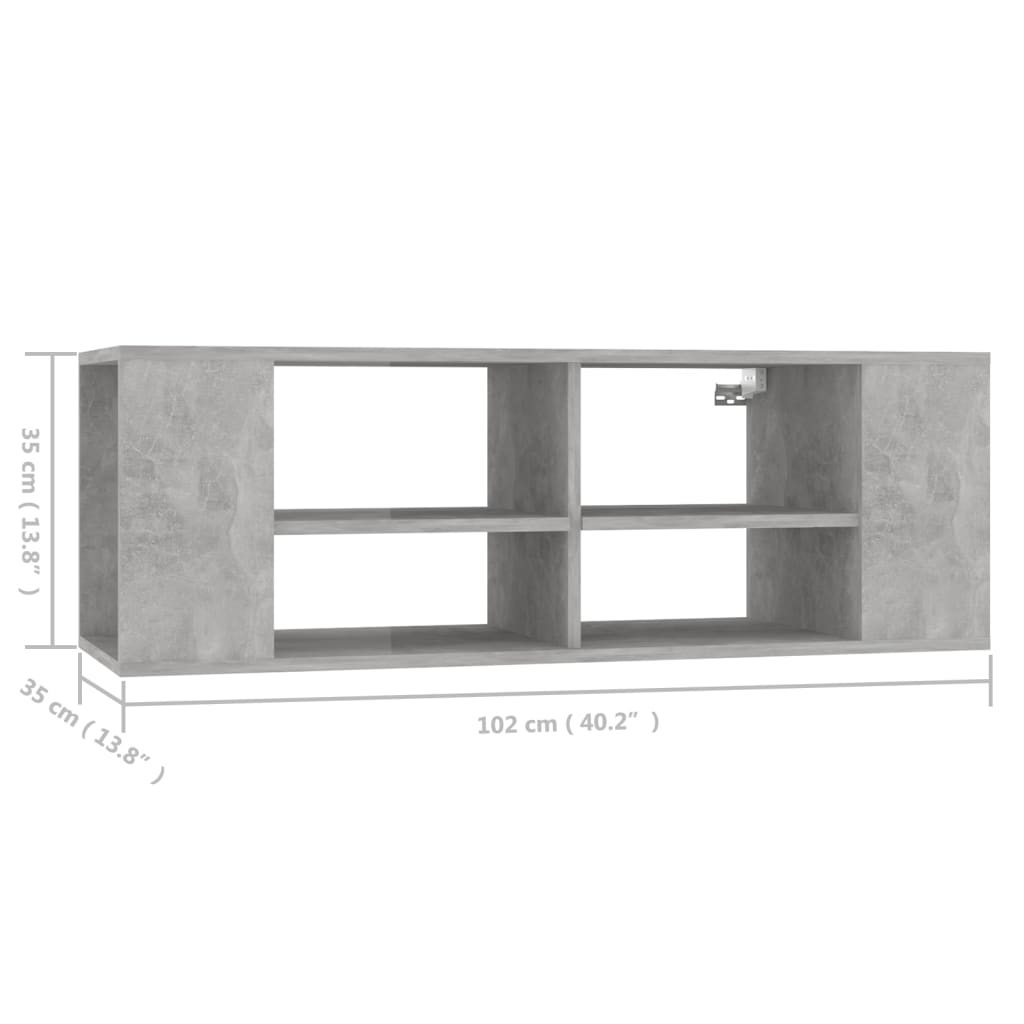 806242 vidaXL Wall-Mounted TV Cabinet Concrete Grey 102x35x35 cm Engineered Wood