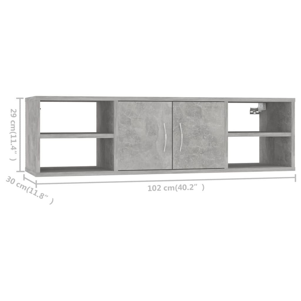 806260 vidaXL Wall Shelf Concrete Grey 102x30x29 cm Engineered Wood