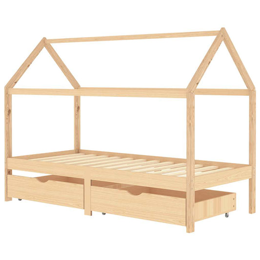 Kids Bed Frame with Drawers Solid Pine Wood 90x200 cm Kids Bed Frame with Drawers Solid Pine Wood 90x200 cm