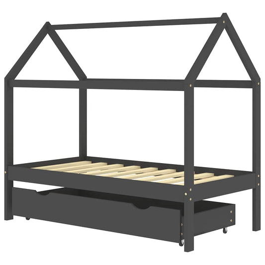 Kids Bed Frame with a Drawer Dark Grey Solid Pine Wood 80x160cm Kids Bed Frame with a Drawer Dark Grey Solid Pine Wood 80x160cm