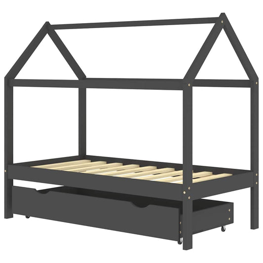 322143 vidaXL Kids Bed Frame with a Drawer Dark Grey Solid Pine Wood 80x160cm 322143 vidaXL Kids Bed Frame with a Drawer Dark Grey Solid Pine Wood 80x160cm