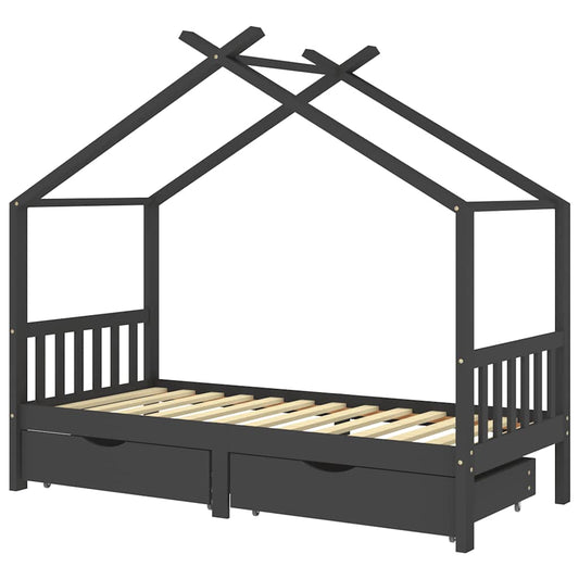Kids Bed Frame with Drawers Dark Grey Solid Pine Wood 90x200cm Kids Bed Frame with Drawers Dark Grey Solid Pine Wood 90x200cm