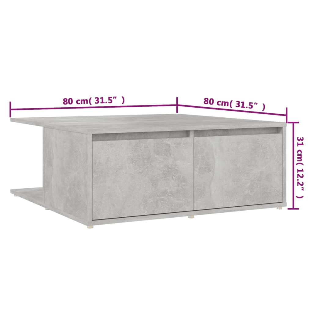 806880 vidaXL Coffee Table Concrete Grey 80x80x31 cm Engineered Wood