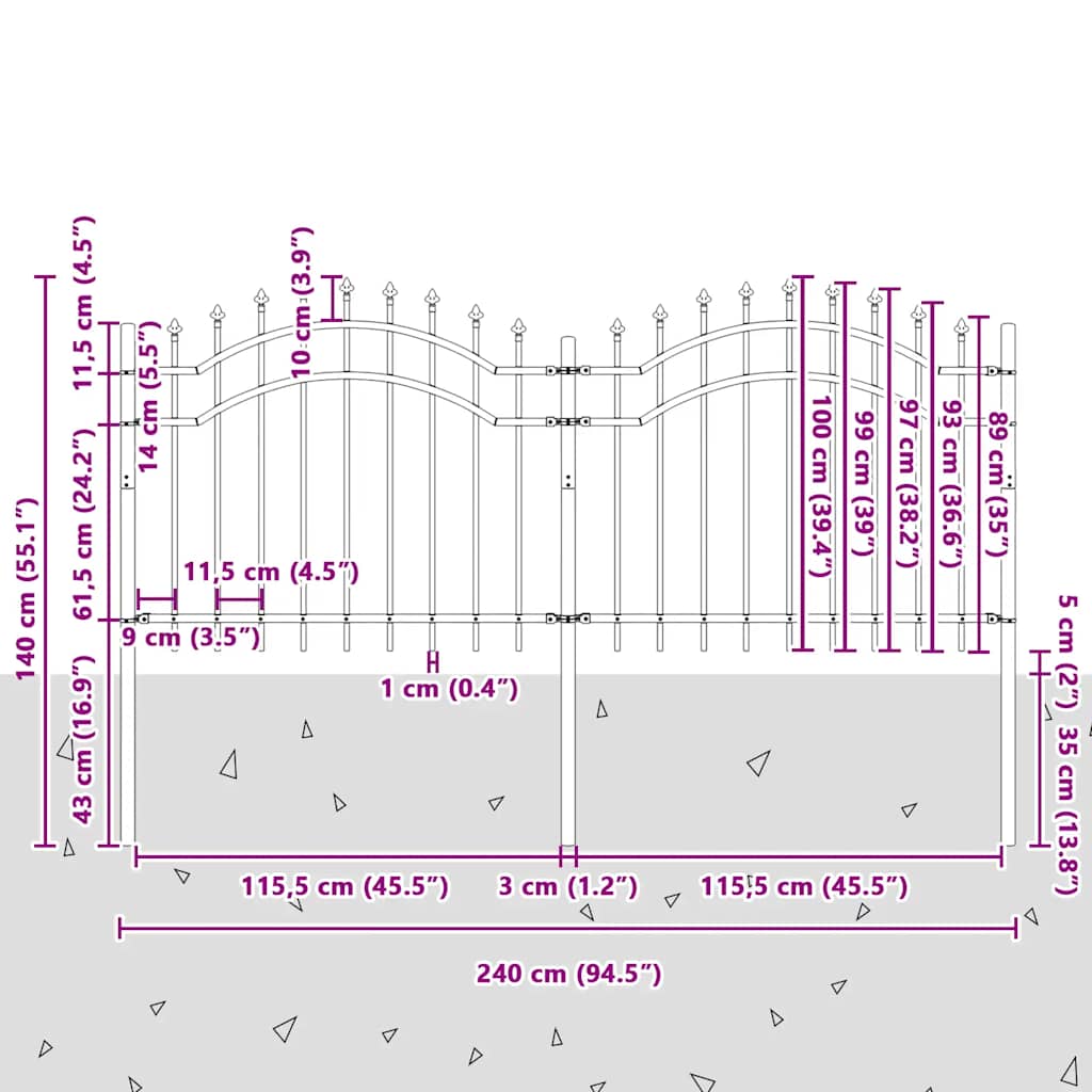 Garden Fence Woerden with Spear Top Black 240x100 cm Steel