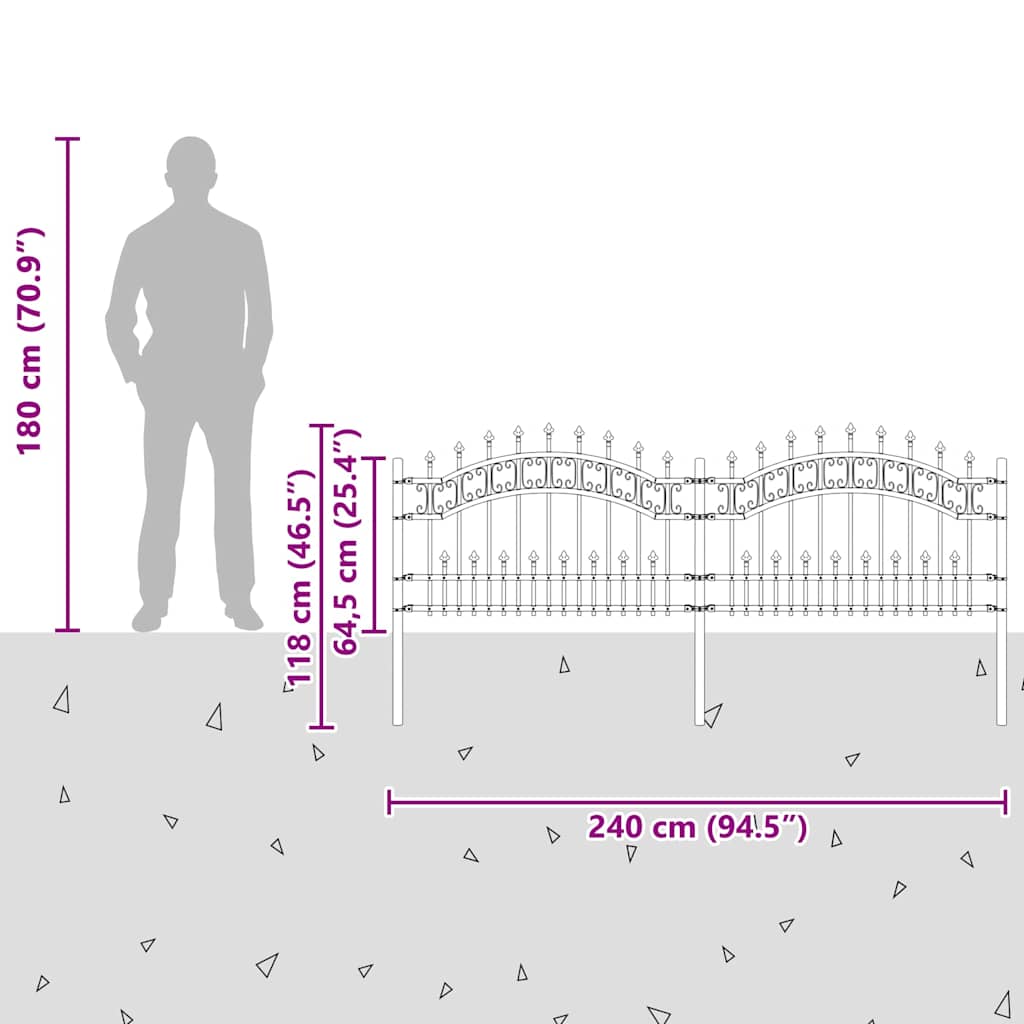 Garden Fence KAMPEN 240 x 115 cm Powder-coated steel Black