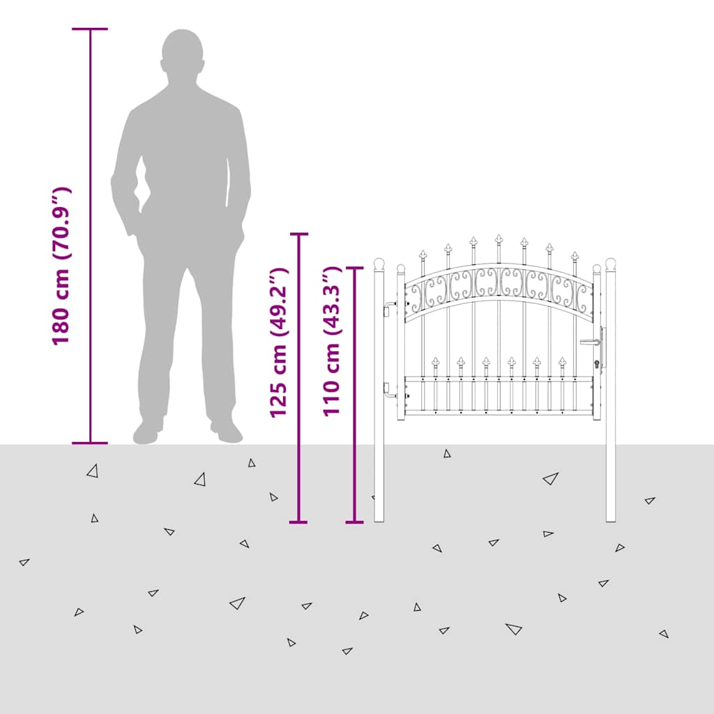 Fence Gate "KAMPEN" with Spear Top Black 103x75 cm Steel