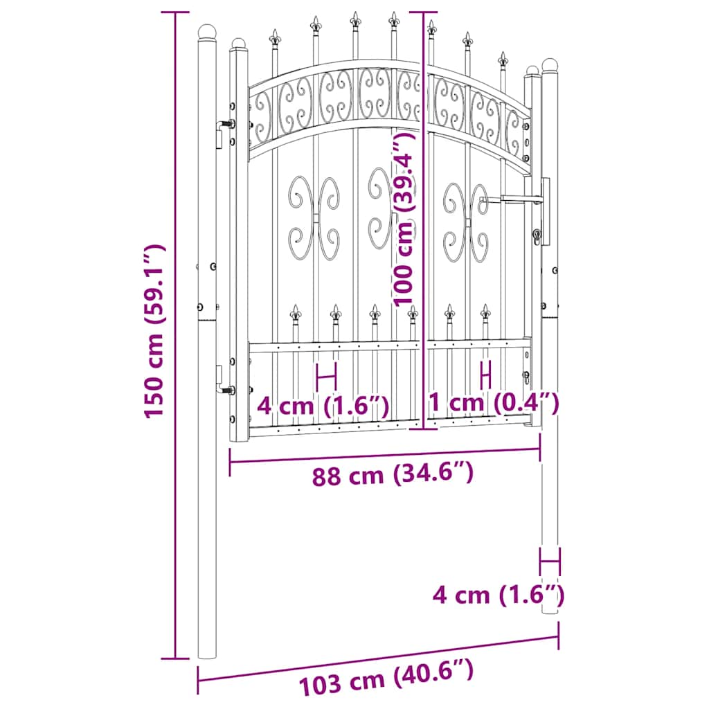 Fence Gate KAMPEN with Spear Top Black 103x100 cm Steel