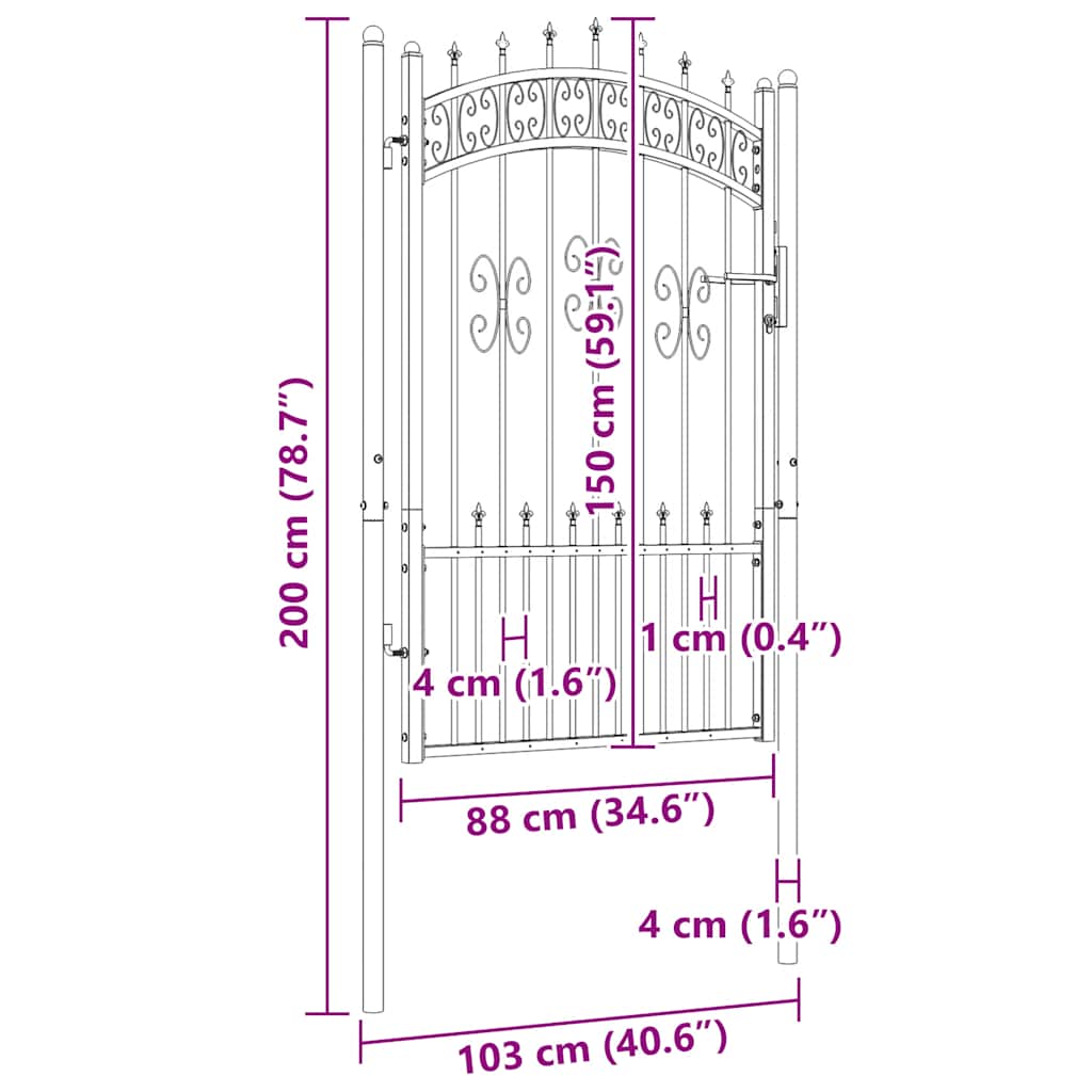 Fence Gate KAMPEN with Spear Top Black 103x150 cm Steel