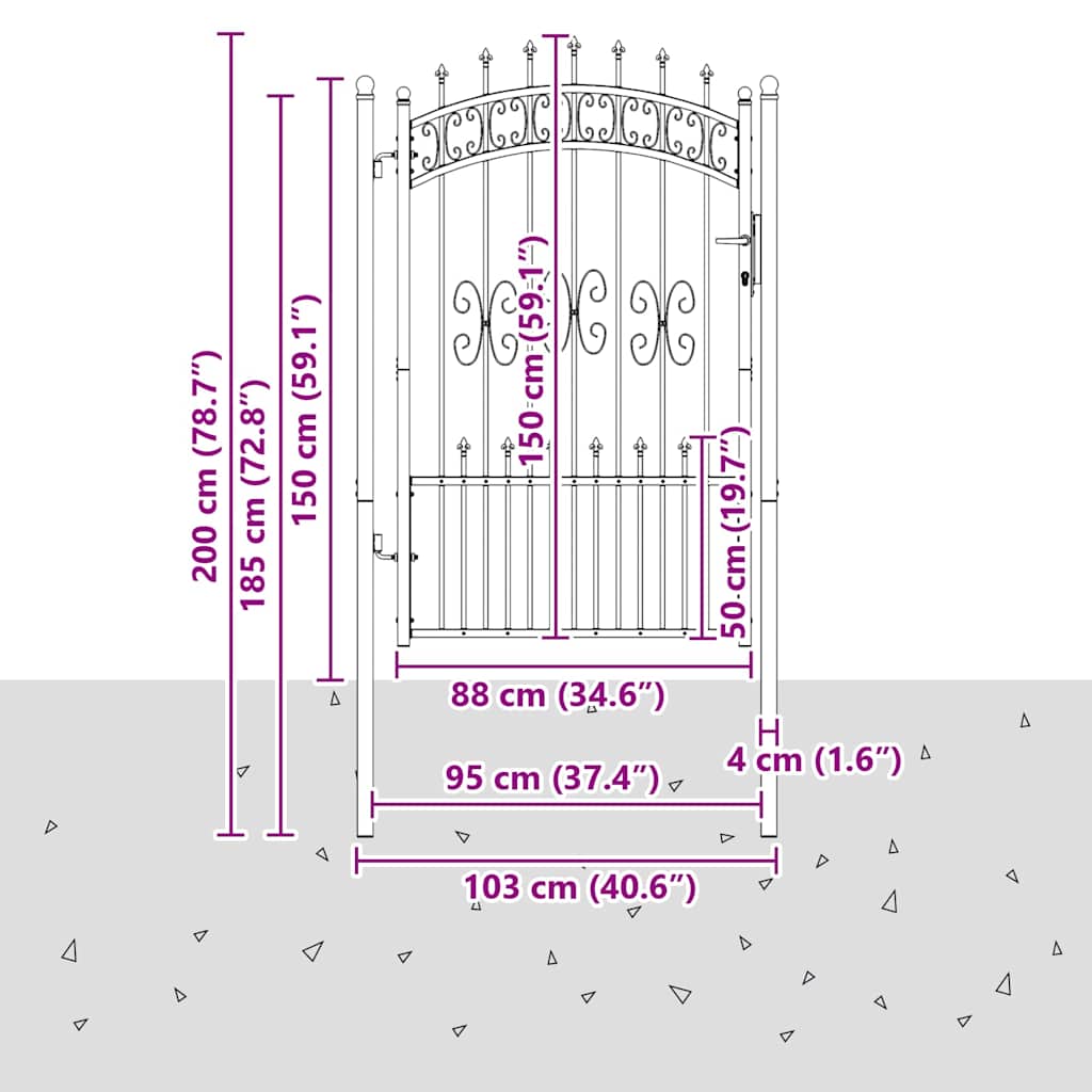 Fence Gate "KAMPEN" with Spear Top Black 103x175 cm Steel