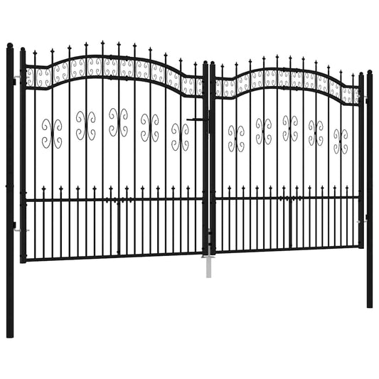 Fence Gate "KAMPEN" with Spear Top Black 302x150 cm Steel Fence Gate "KAMPEN" with Spear Top Black 302x150 cm Steel
