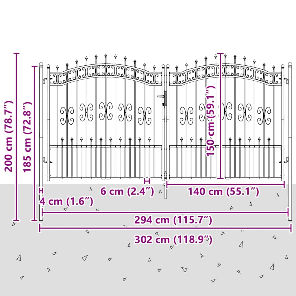 Fence Gate "KAMPEN" with Spear Top Black 302x150 cm Steel