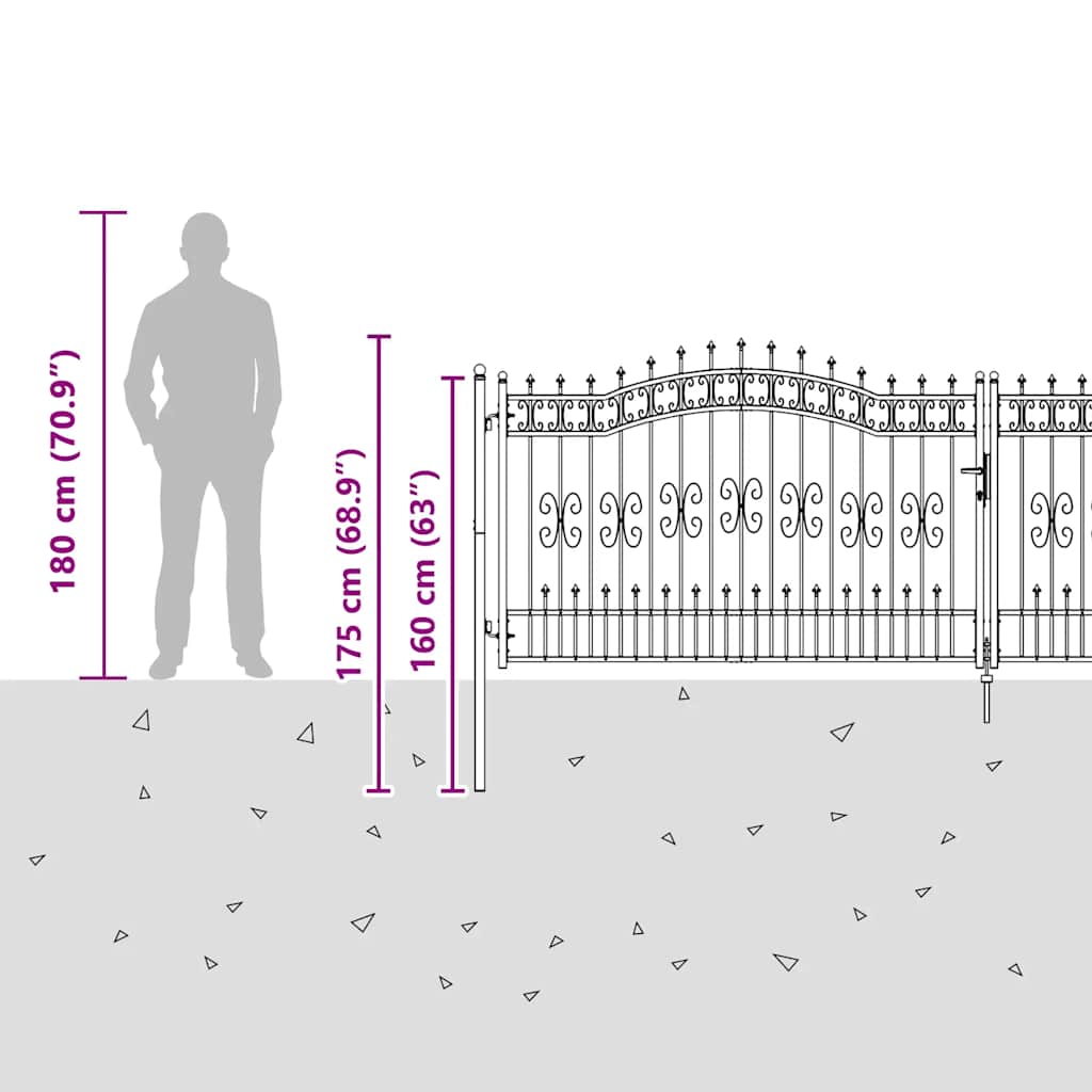Fence Gate "KAMPEN" with Spear Top Black 394,5x125 cm Steel