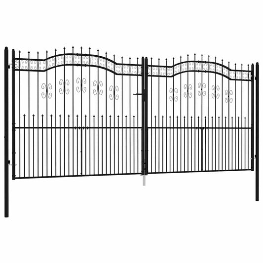 Fence Gate with Spear Top Black 406x175 cm Powder-coated Steel Fence Gate with Spear Top Black 406x175 cm Powder-coated Steel