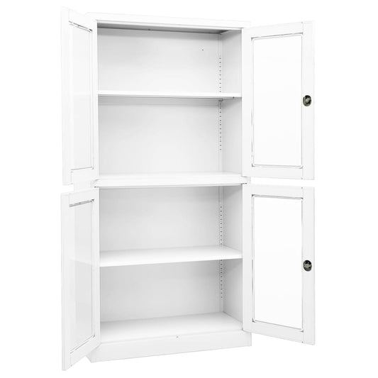 Office Cabinet White 90x40x180 cm Steel and Tempered Glass Office Cabinet White 90x40x180 cm Steel and Tempered Glass