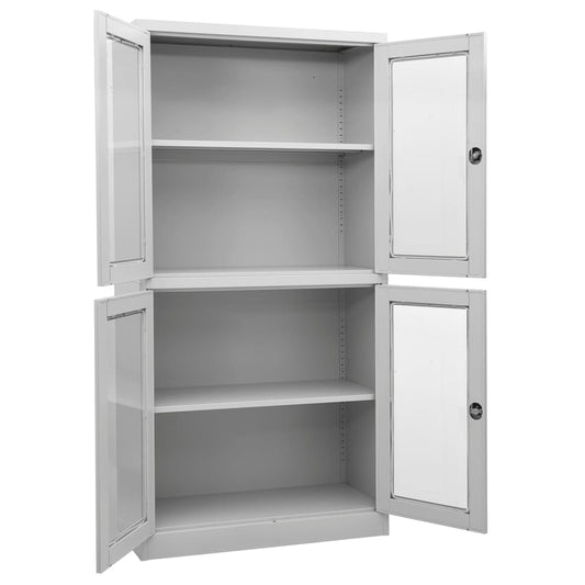 Office Cabinet Light Grey 90x40x180 cm Steel and Tempered Glass Office Cabinet Light Grey 90x40x180 cm Steel and Tempered Glass