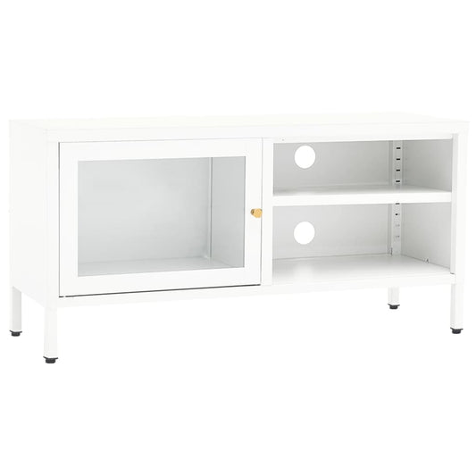 TV Cabinet White 90x30x44 cm Steel and Glass TV Cabinet White 90x30x44 cm Steel and Glass