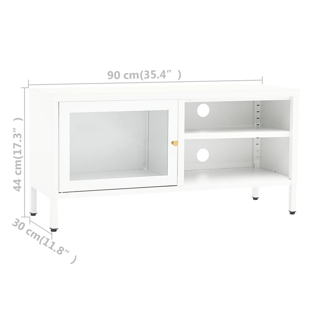 336056 vidaXL TV Cabinet White 90x30x44 cm Steel and Glass