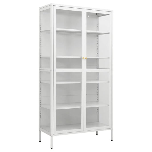 Display Cabinet White 90x40x180 cm Steel and Tempered Glass Display Cabinet White 90x40x180 cm Steel and Tempered Glass